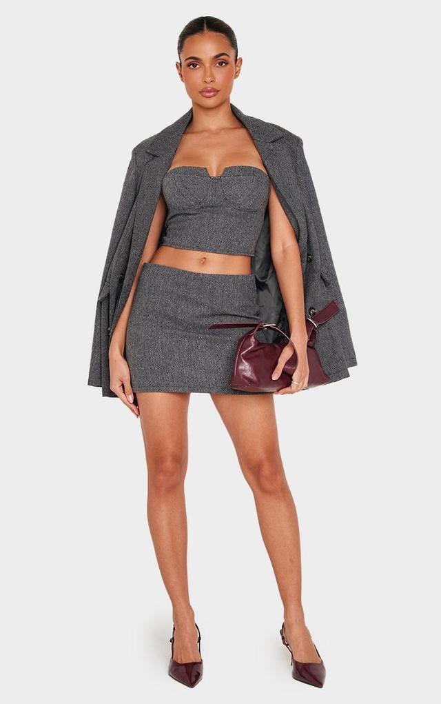 Charcoal Herringbone Micro Mini Skirt Product Image