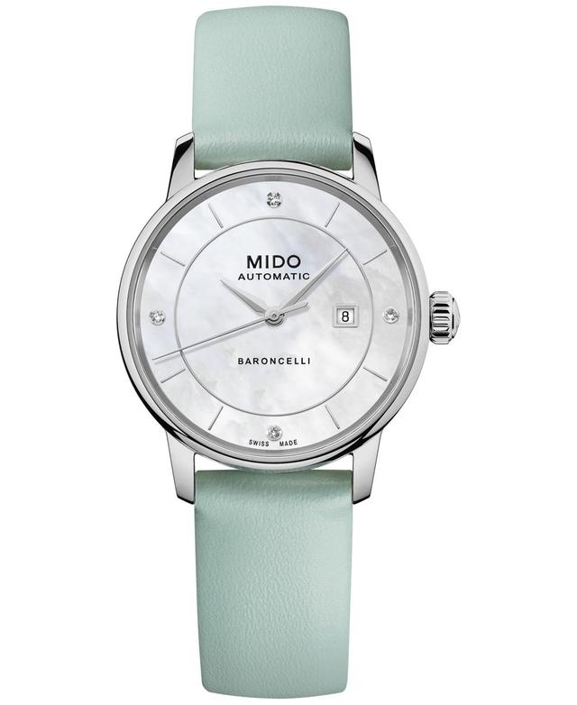 Mido Womens Swiss Automatic Baroncelli Diamond Accent Interchangeable Leather Strap Watch 30mm Gift Set - Mop Product Image