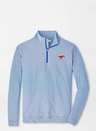 Peter Millar Mens SMU Sugar Stripe Performance Quarter-Zip | Color: Blue / White | Size: XXL Product Image