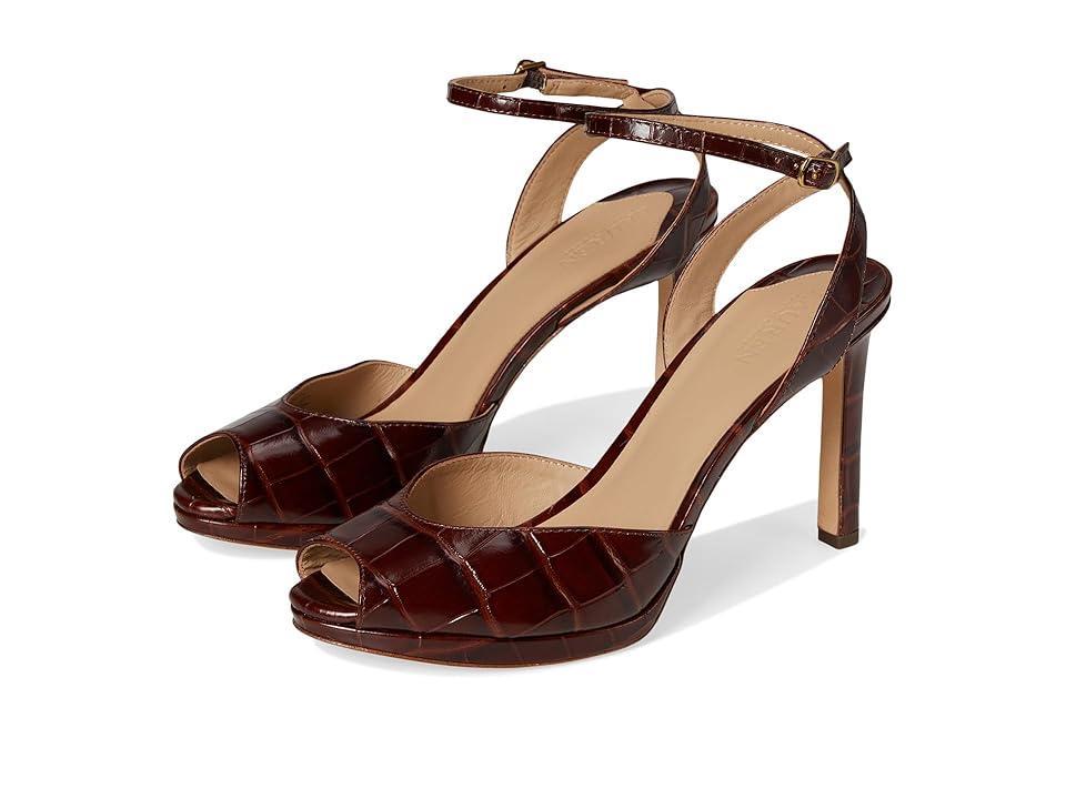 Lauren Ralph Lauren Kyla Crocodile-Embossed Leather Sandals (Dark Mahogany) Women's Sandals Product Image