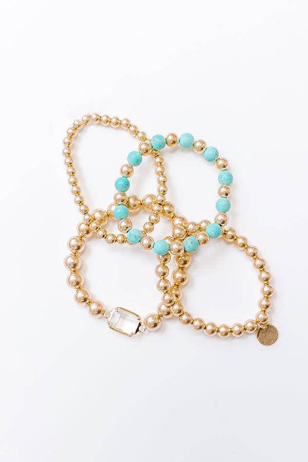 All The Glam Stretch Bracelet Set in Turquoise Product Image