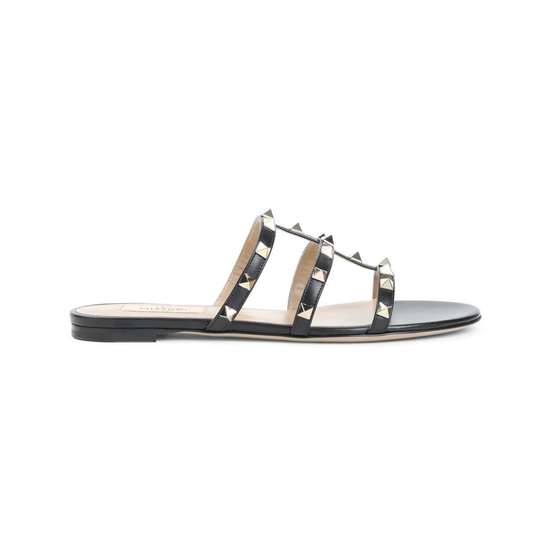 VALENTINO GARAVANI Rockstud Flat Slides In Lambskin In Black Product Image