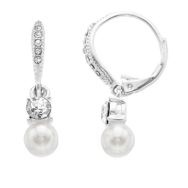 Silver Tone Simulated Stone & Pearl Detail Drop Earrings, Womens, White Product Image