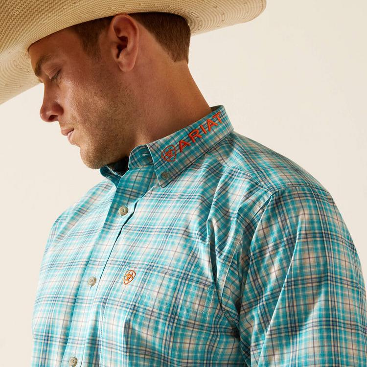 Ariat® Men's L/S Turquoise Plaid Pro Series Team Vincent Classic Fit Button Shirt Product Image