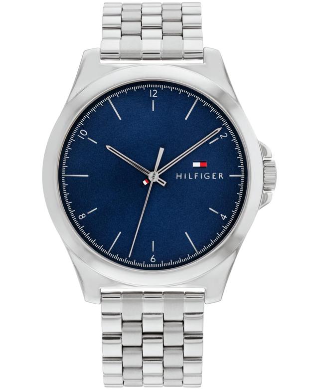 Tommy Hilfiger Mens Three Hand Silver-Tone Stainless Steel Watch 42mm - Stainless Steel Product Image