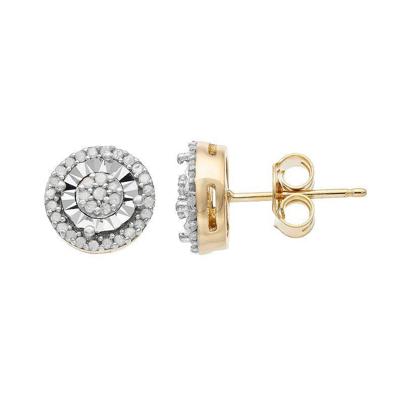 Diamond Brilliance Sterling Silver 1/4 Carat T.W. Diamond Cluster Stud Earrings, Womens, Gold Tone Product Image