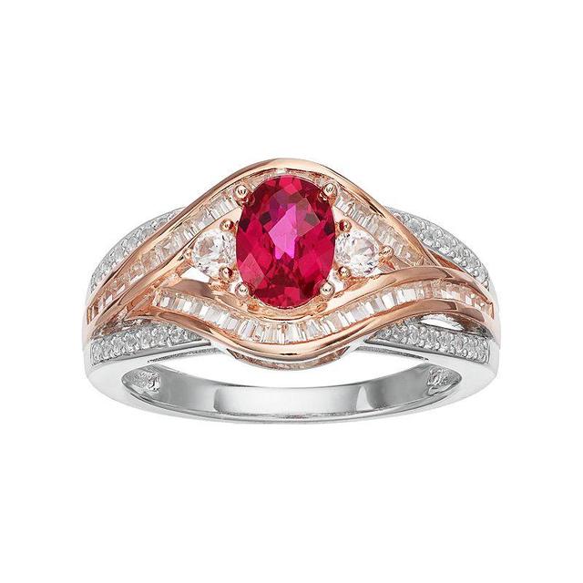 10k White Gold 3/8 Carat T.W. Diamond & Ruby Twist Ring, Womens Red Product Image