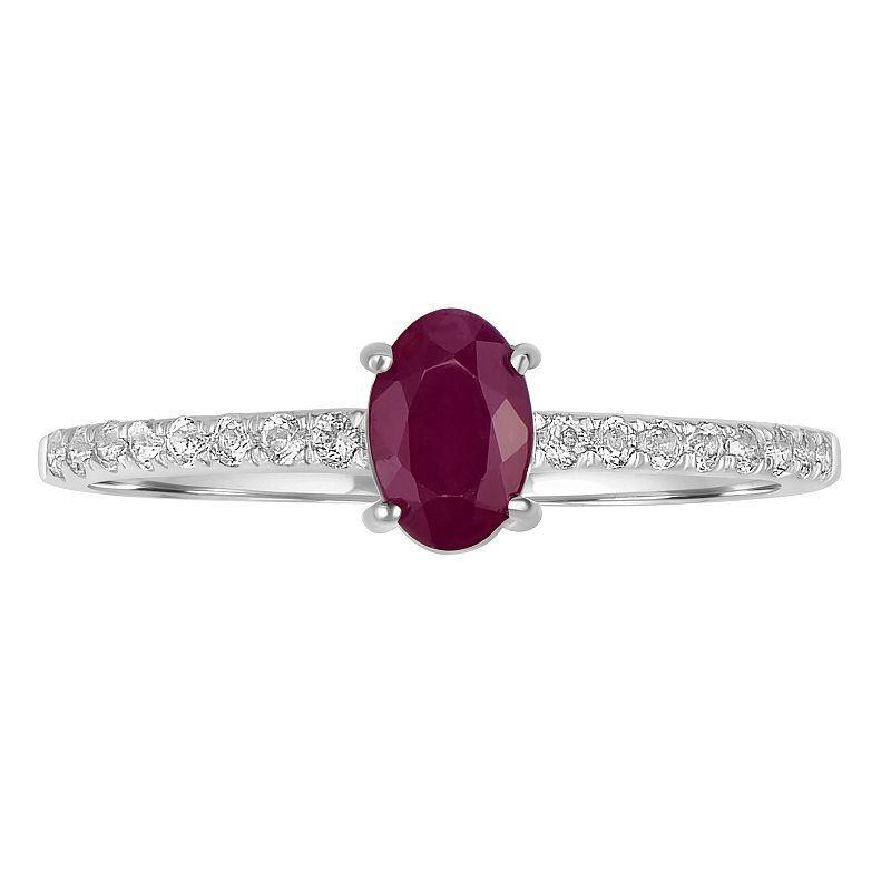 Gemistry 14k White Gold White Topaz & Gemstone Accent Ring, Womens Red Product Image