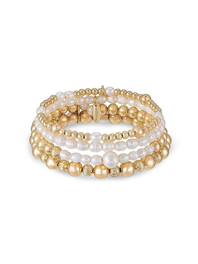 Womens Party Stack 4-Piece 18K Gold-Plated & Freshwater Pearl Bracelet Set Product Image