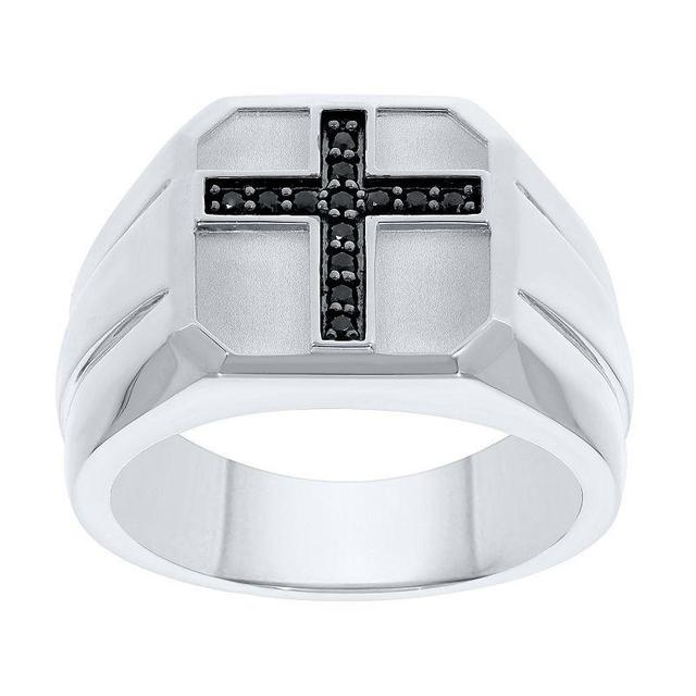 Mens 1/6 Carat T.W. Black Diamond Cross Ring, Size: 10, White Product Image