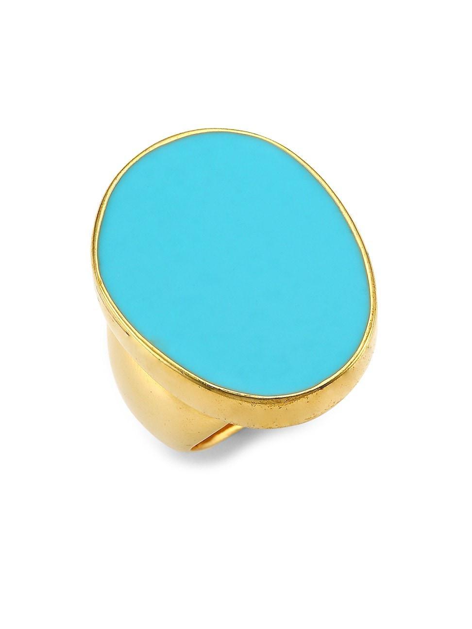 Womens 22K Goldplated & Turquoise Enamel Cocktail Ring Product Image