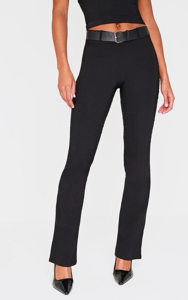 Black Woven Stretch Belted Skinny Flare Pants Product Image