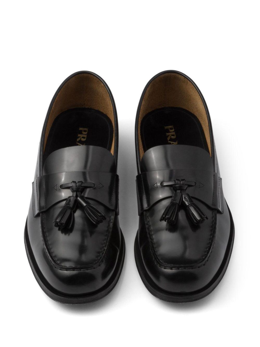 PRADA Tassel-detail Leather Loafers In Black Product Image