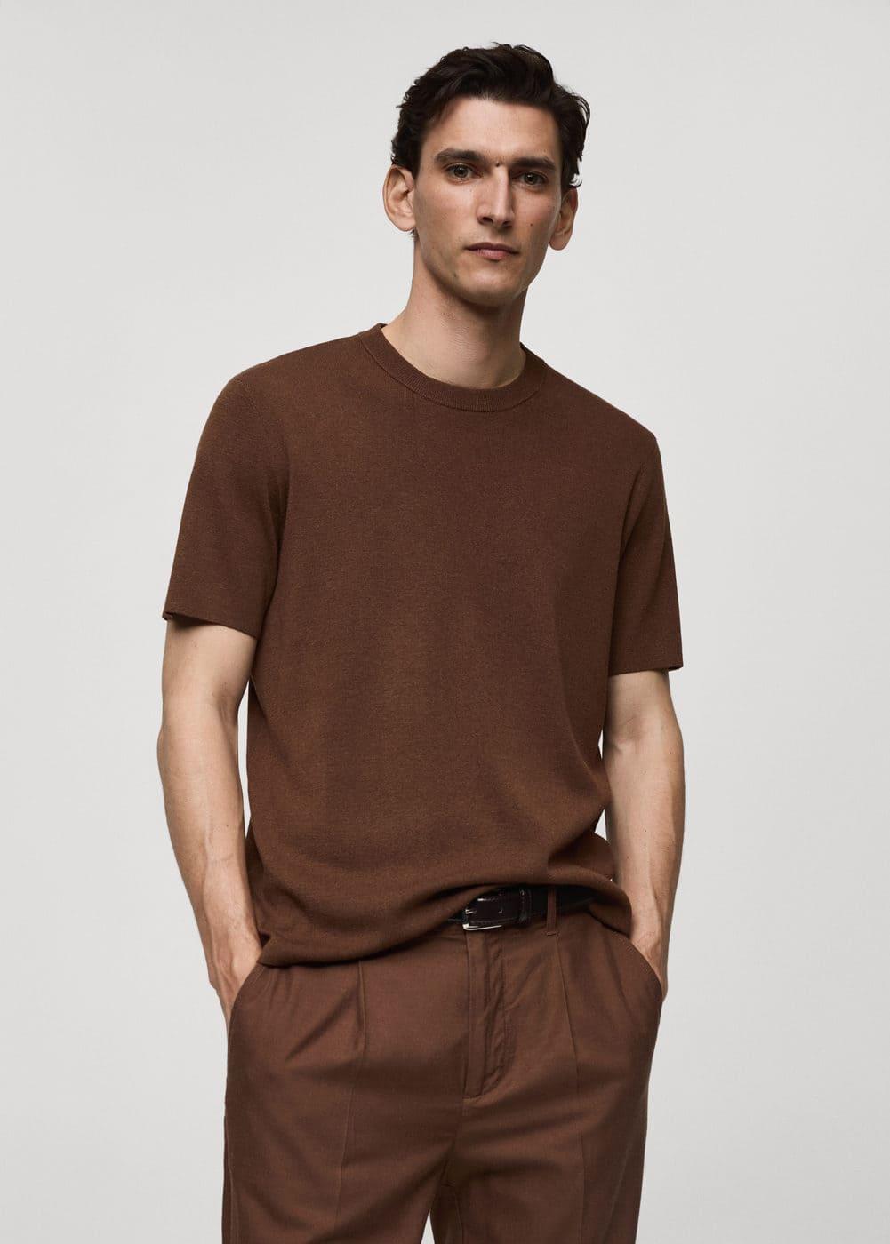 MANGO MAN - Knit cotton T-shirt chocolateMen Product Image