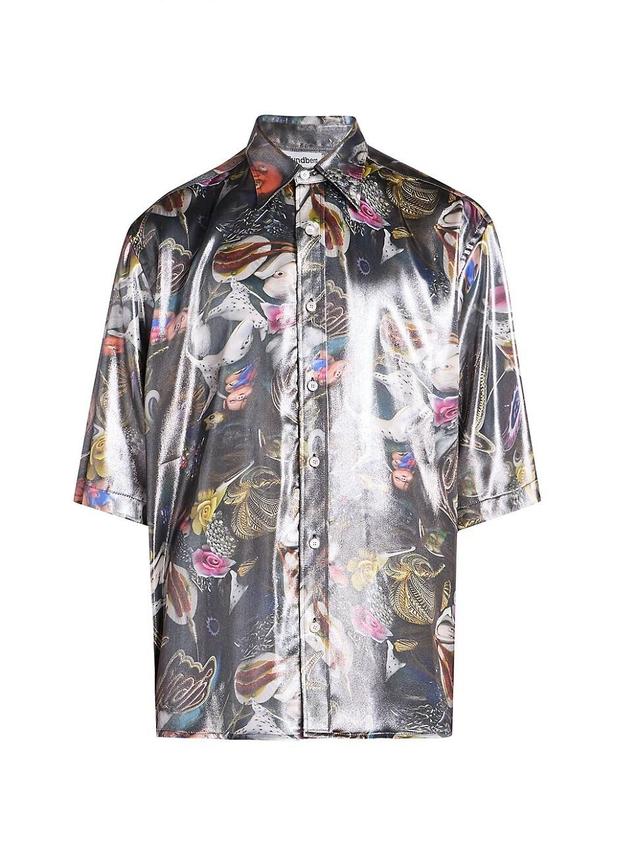 Mens Sandrok Foiled Graphic Button-Front Shirt Product Image