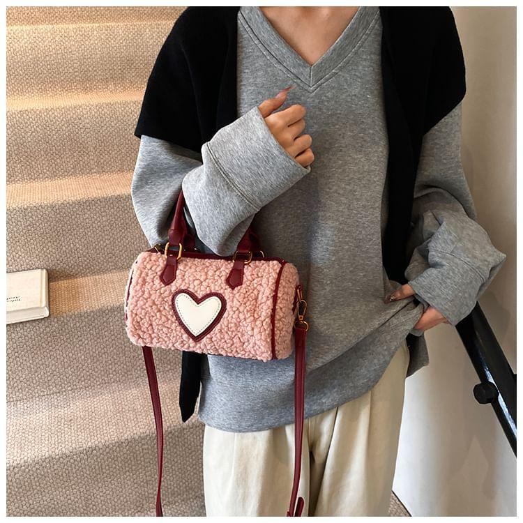 Fleece Heart Applique Crossbody Bag Product Image