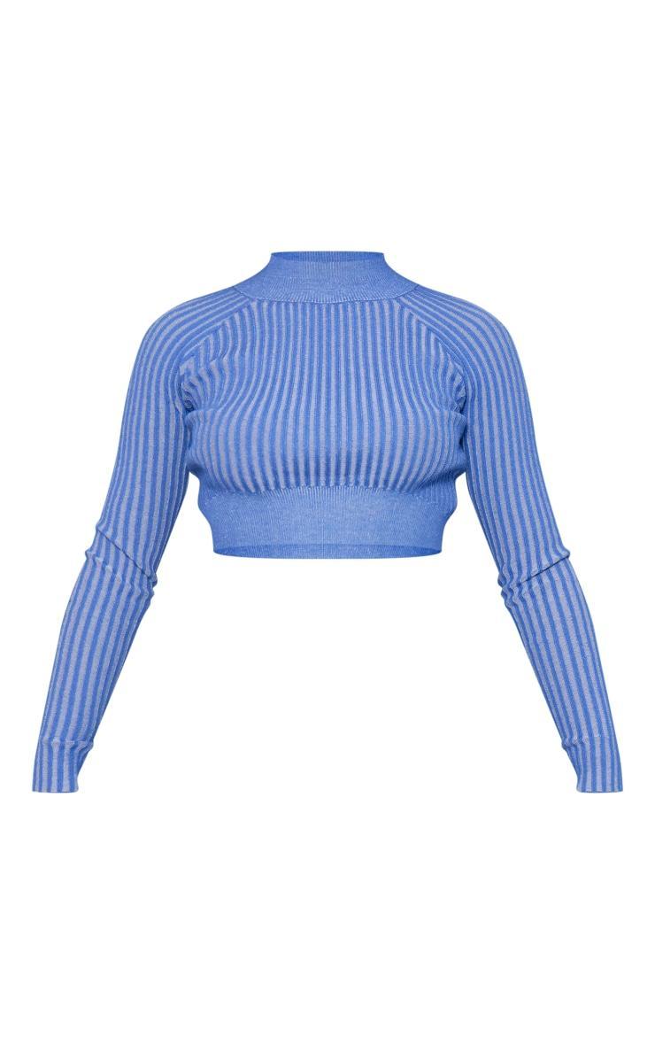 Blue Two Tone Rib Knit Long Sleeve Top Product Image