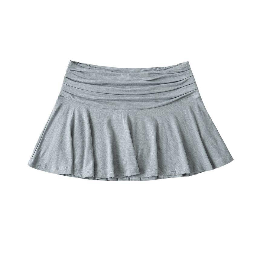 High Rise Plain Ruched A-Line Mini Skirt Product Image