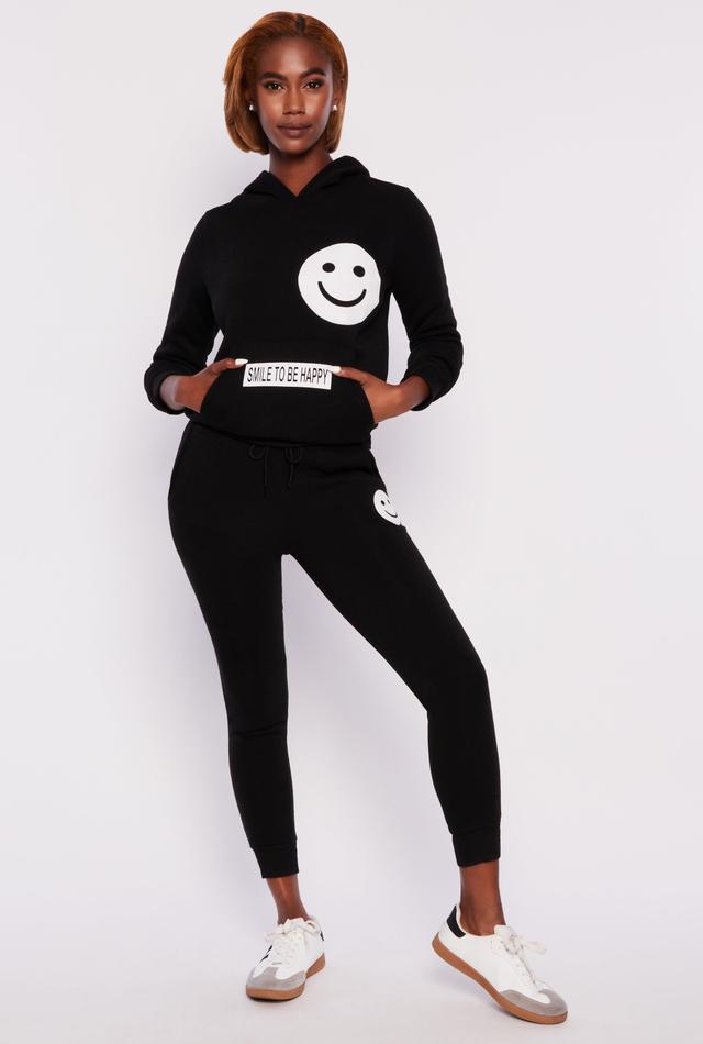 Womens Fleece Smiley Graphic Drawstring Joggers Product Image