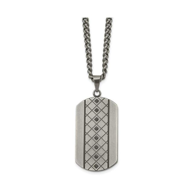 Mens Stainless Steel Black Cubic Zirconia Dog Tag Necklace Product Image