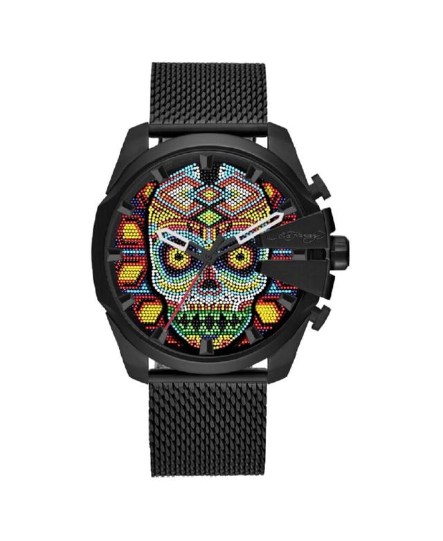 Ed Hardy Mens Matte Black Mesh Bracelet Watch 53mm - Multi-Colored, Matte Black Mesh Product Image