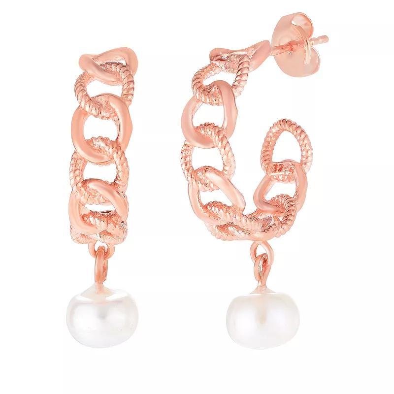 Sunkissed Sterling Freshwater Cultured Pearl Drop Hoop Earrings, Womens, Rose Gold Tone Product Image