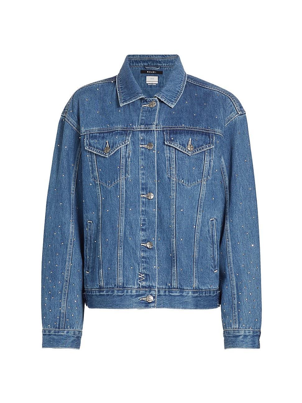 Womens Wonderland Crystal Denim Trucker Jacket Product Image