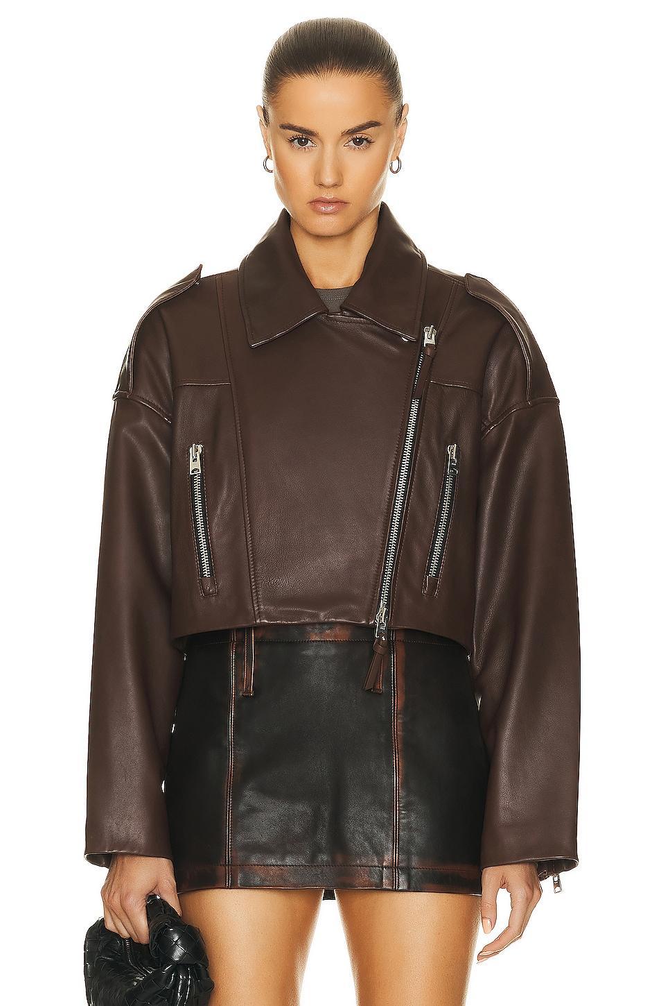 Womens Shoreditch Ski Club x AGOLDE Remi Leather Cropped Jacket Product Image