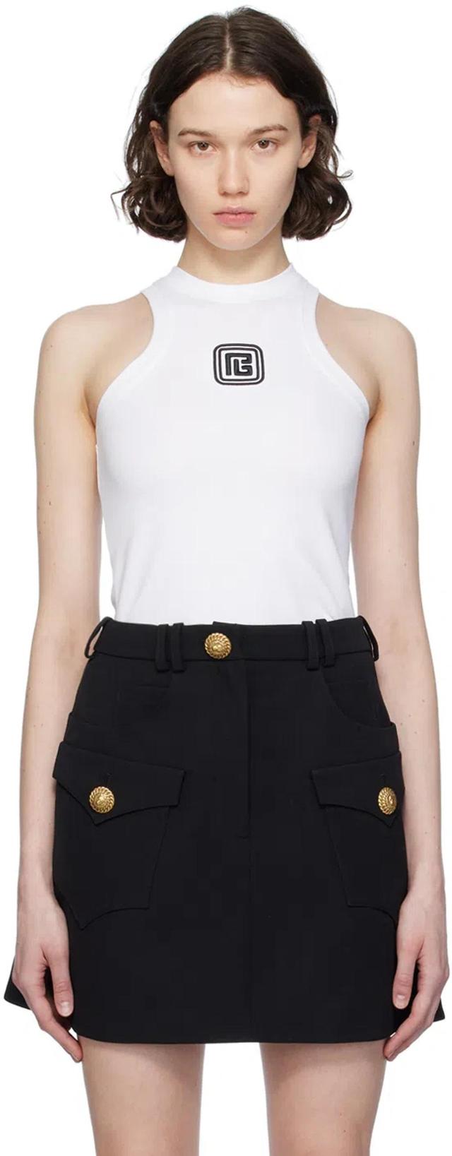 BALMAIN Retro Pb Tank Top In White Product Image