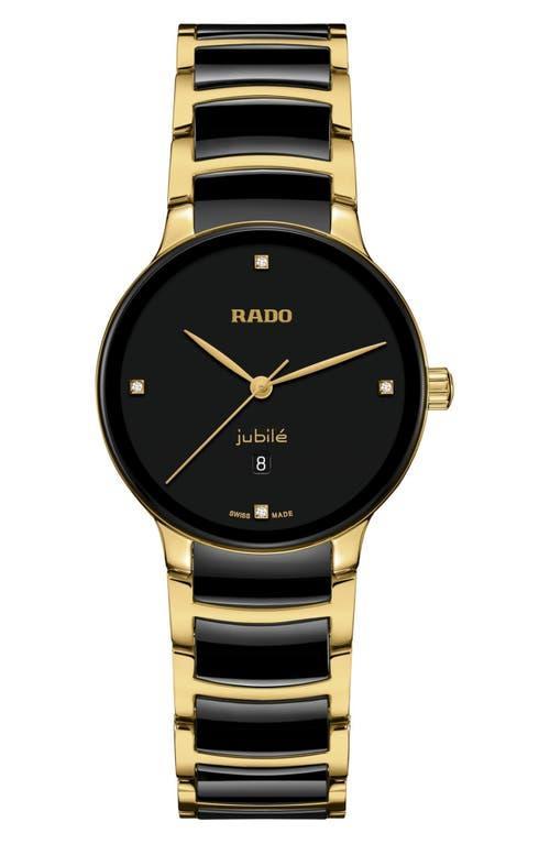 Rado Womens Swiss Centrix Diamond Accent Black Ceramic & Gold Pvd Bracelet Watch 31mm Product Image