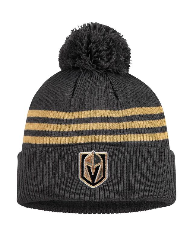 Mens adidas Charcoal Vegas Golden Knights Locker Room Three Stripe Cuffed Knit Hat with Pom Product Image