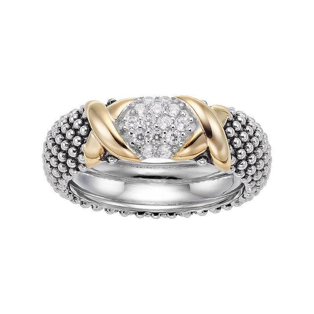 OLIVIA AND HARPER Two Tone Sterling Silver Cubic Zirconia X Beaded Ring, Womens Product Image