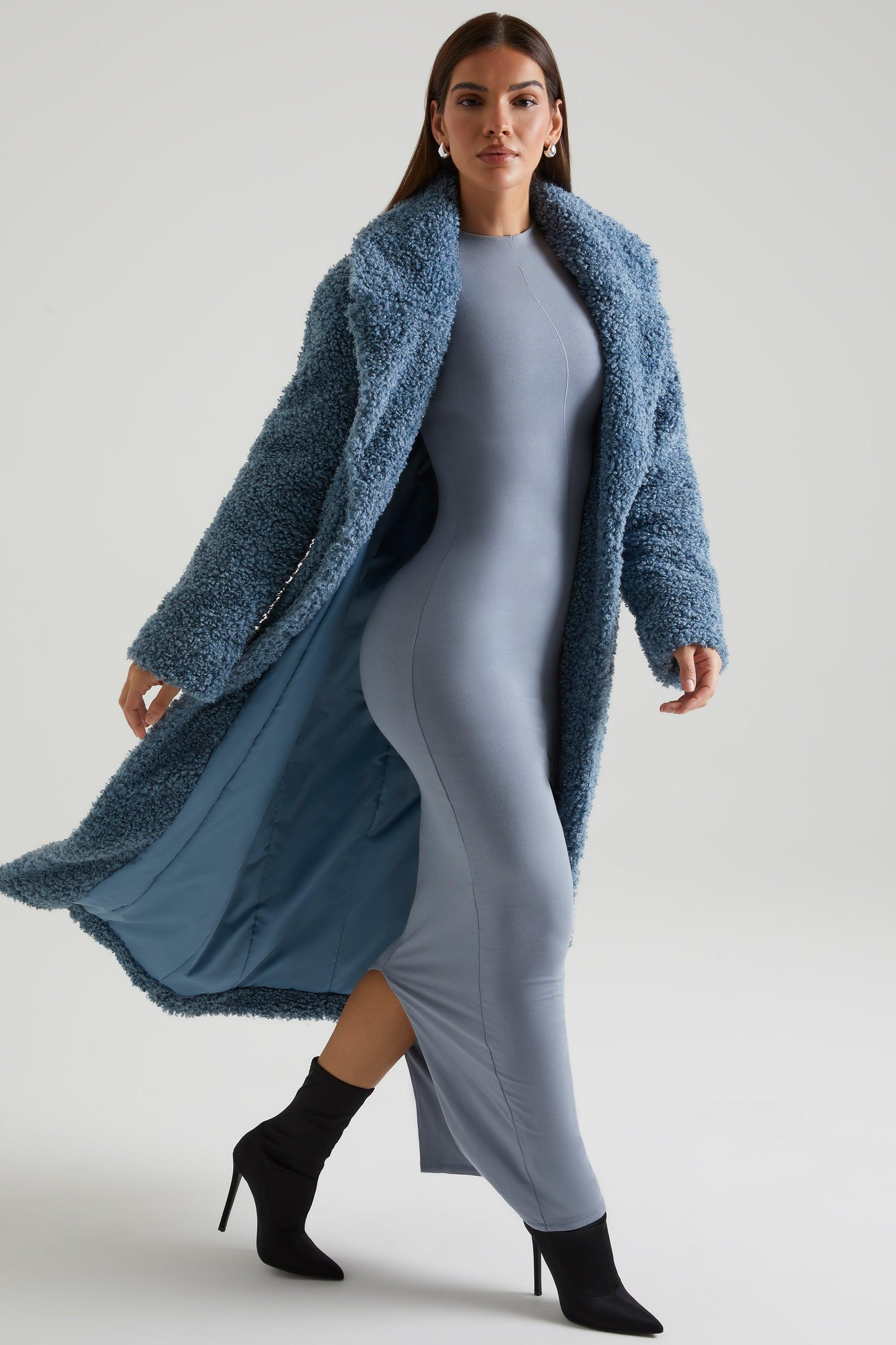 Long Shearling Coat in Blue Product Image