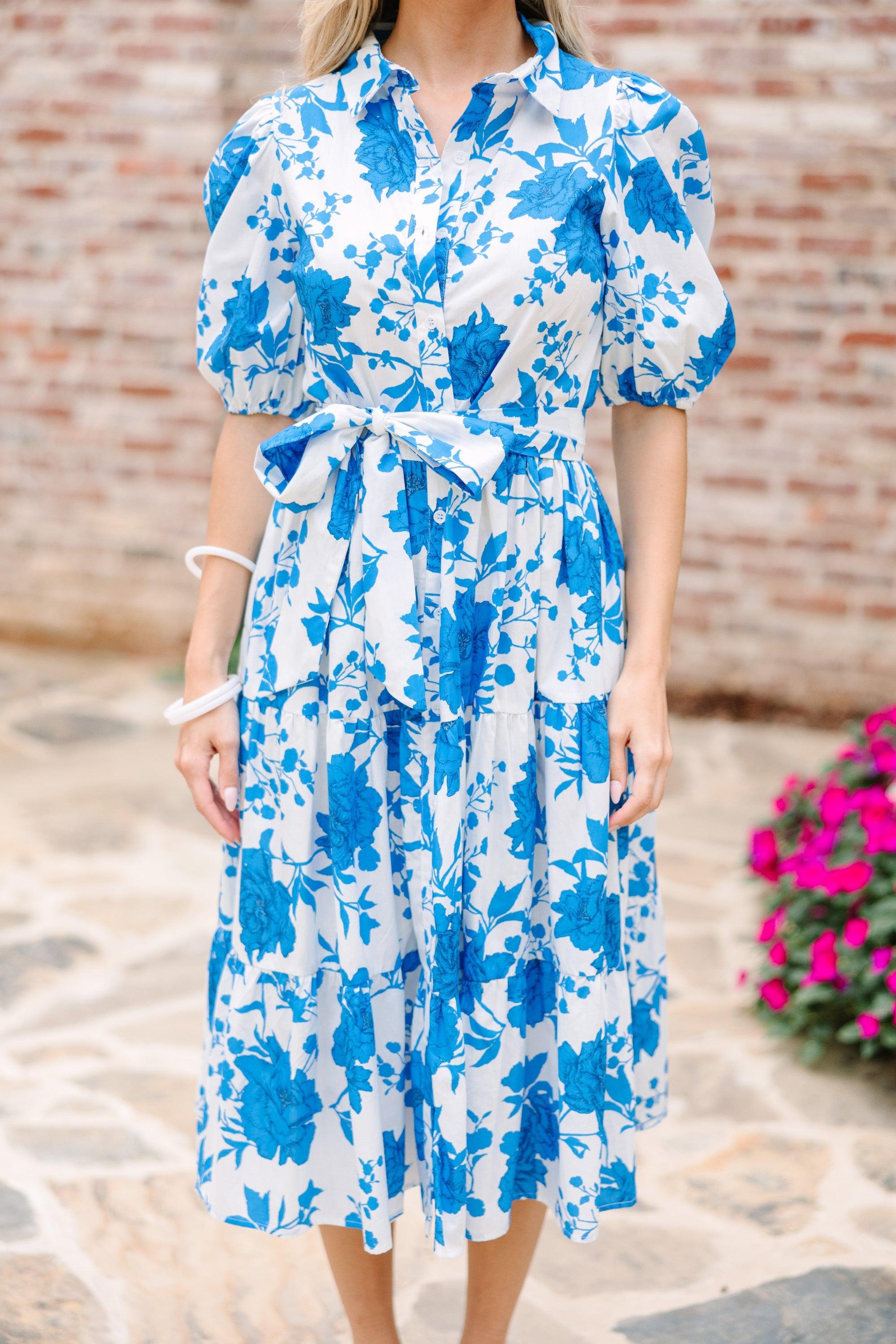 Feeling Alive Blue Floral Midi Dress Female Product Image