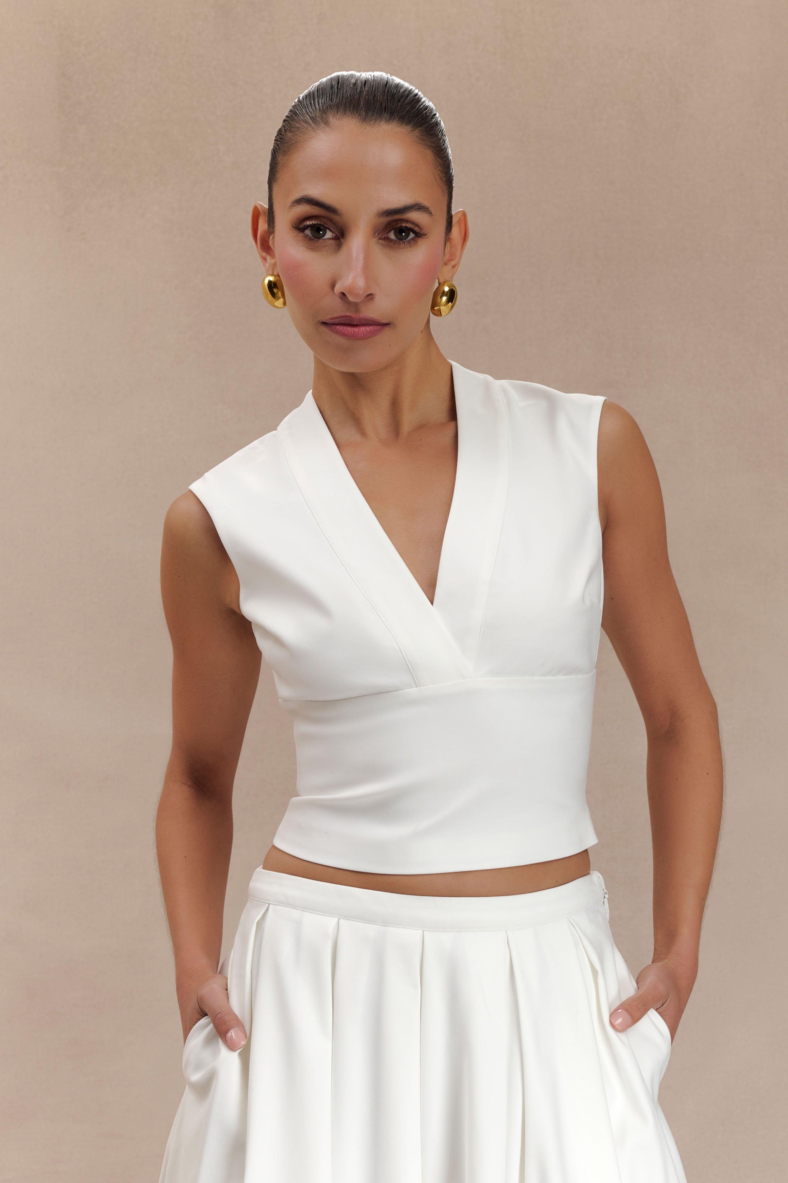 Jemima Sleeveless Cross Over Top - White Product Image