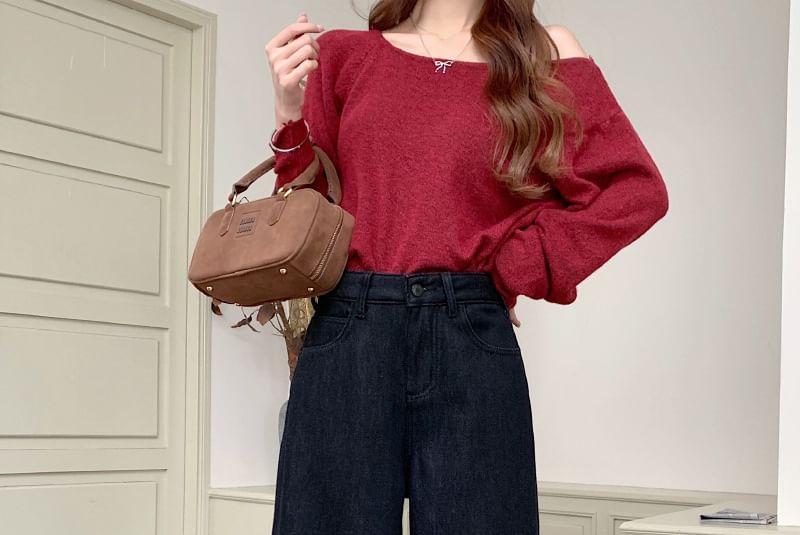 Fleece-Lined High-Waist Wide-Leg Jeans Product Image