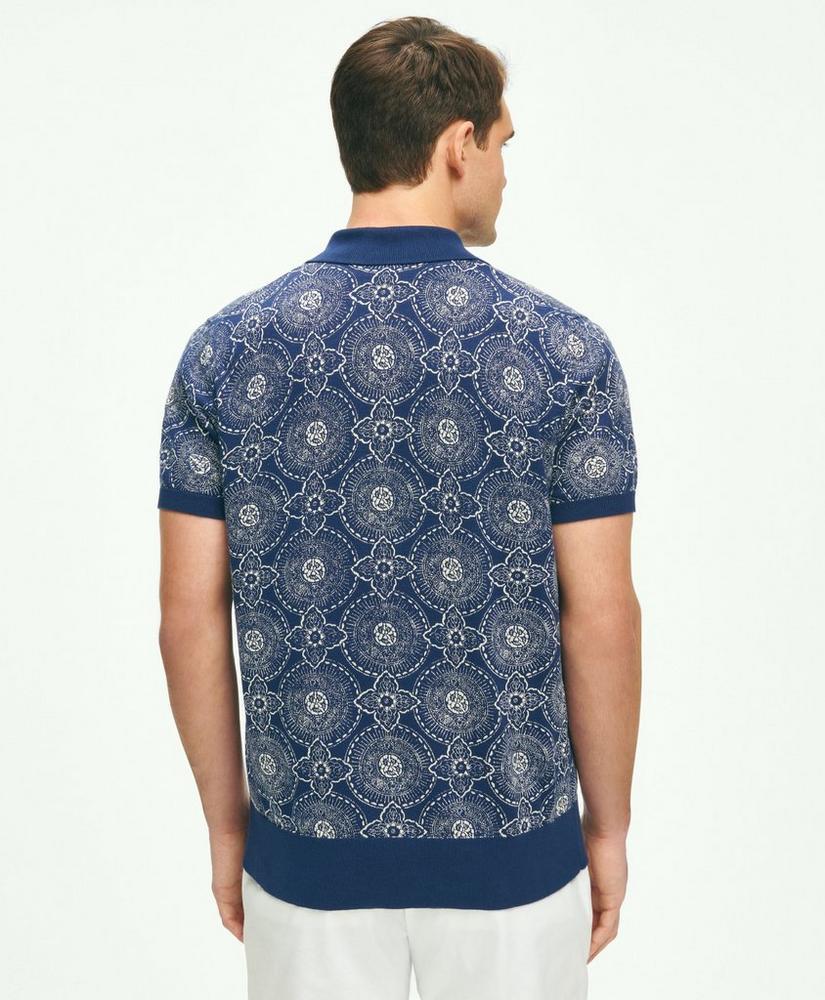 Cotton Polo Cardigan In Batik-Inspired Block Print Product Image