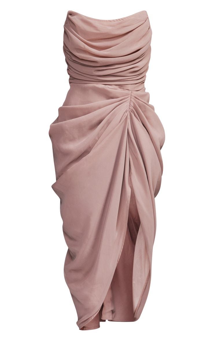 Taupe Chiffon Corset Bandeau Draped Midi Dress Product Image