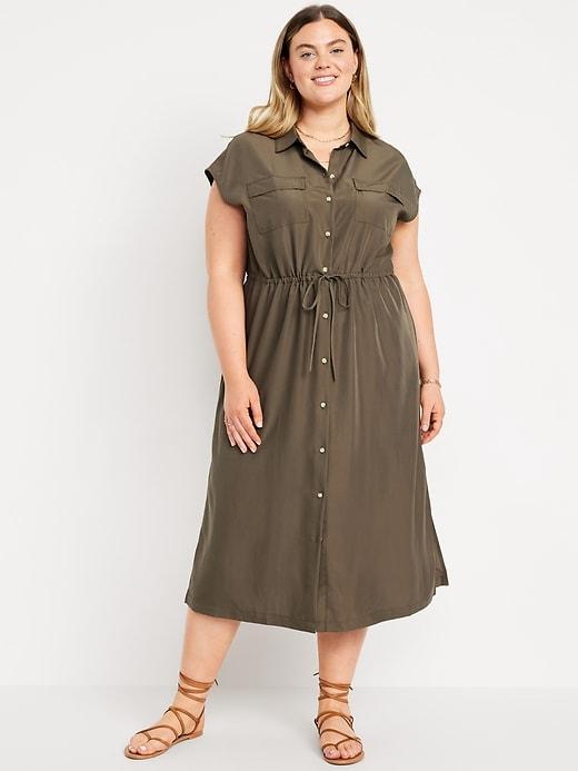 Waist-Defined Utility Midi Shirt Dress Product Image