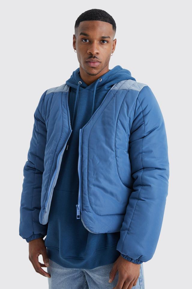 Boxy Curved Quilted Puffer | boohooMAN USA Product Image