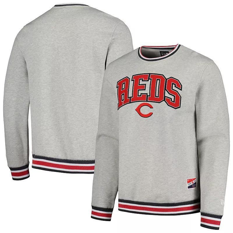 Mens New Era Heather Gray Cincinnati Reds Throwback Classic Pullover Sweatshirt Product Image