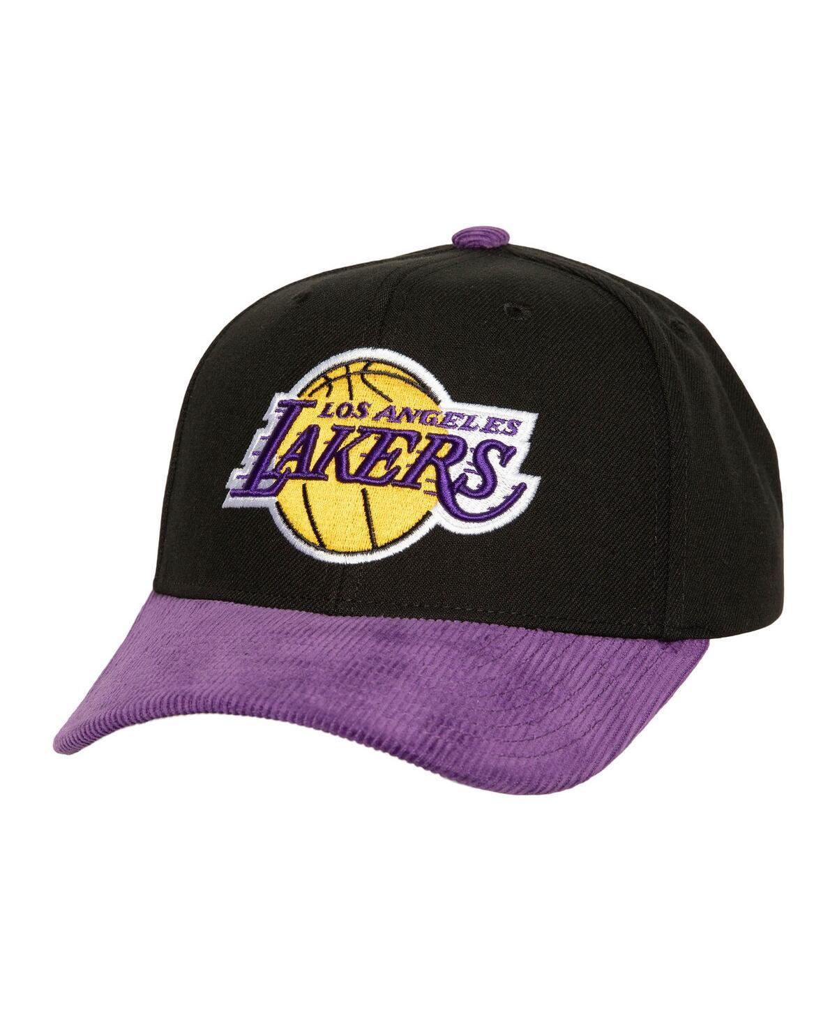 Mens Mitchell & Ness Black Distressed Los Angeles Lakers Corduroy Pro Crown Adjustable Hat Product Image