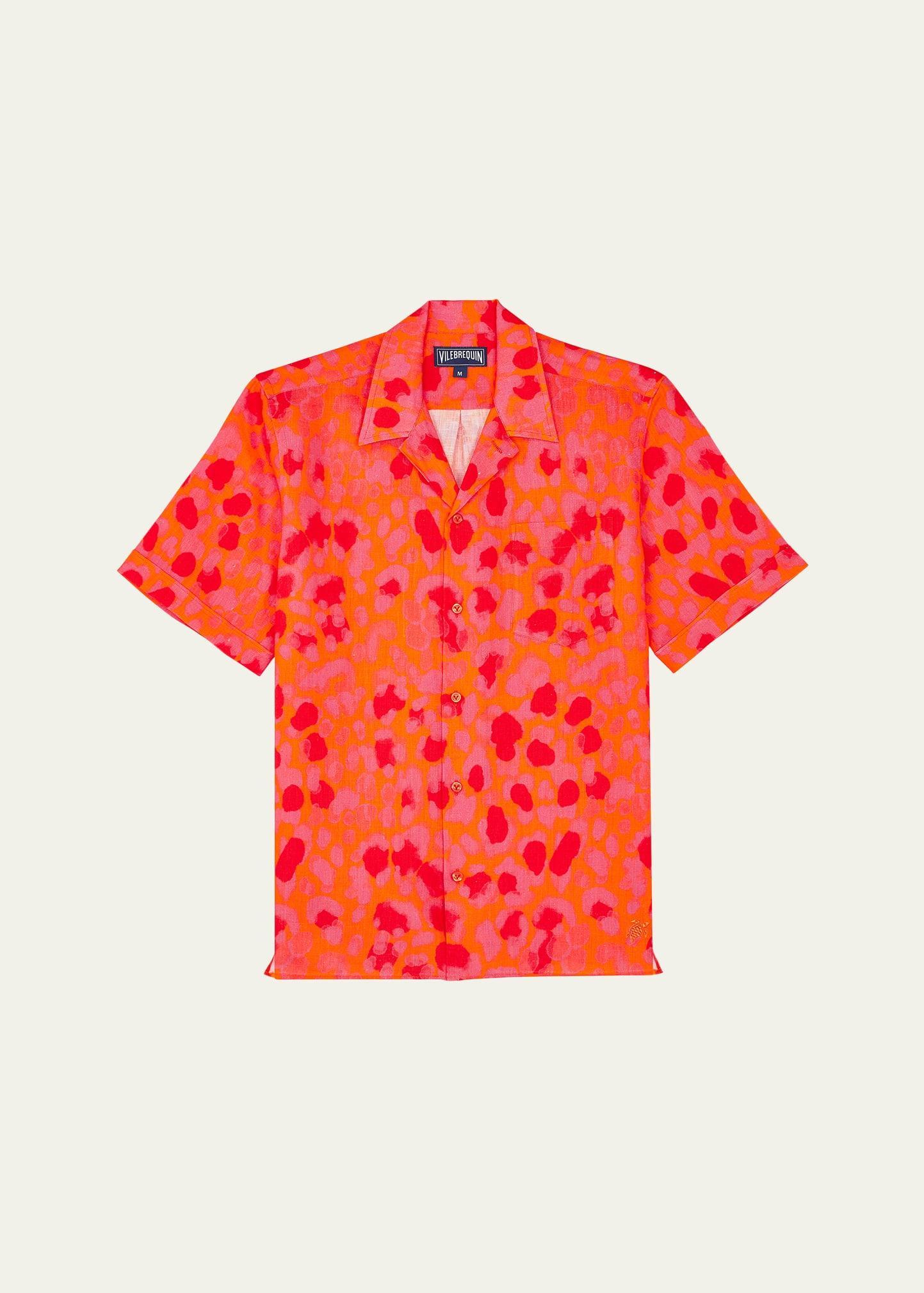 Mens New Leopard Linen Camp Shirt Product Image