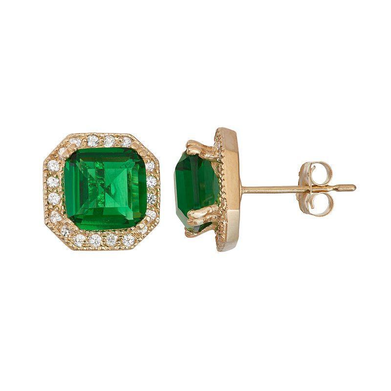 10k Gold Simulated Emerald & Lab-Created White Sapphire Octagon Stud Earrings, Womens, Green Product Image