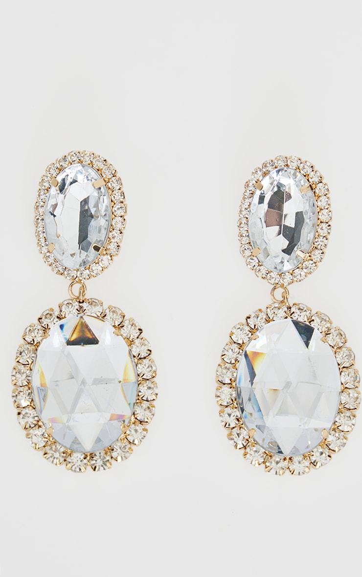 Gold Diamante Oversized Jewel Drop Statement Earrings Product Image