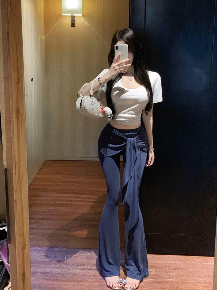 Mock Two Piece Mid Rise Sheath Flare Sweatpants Product Image