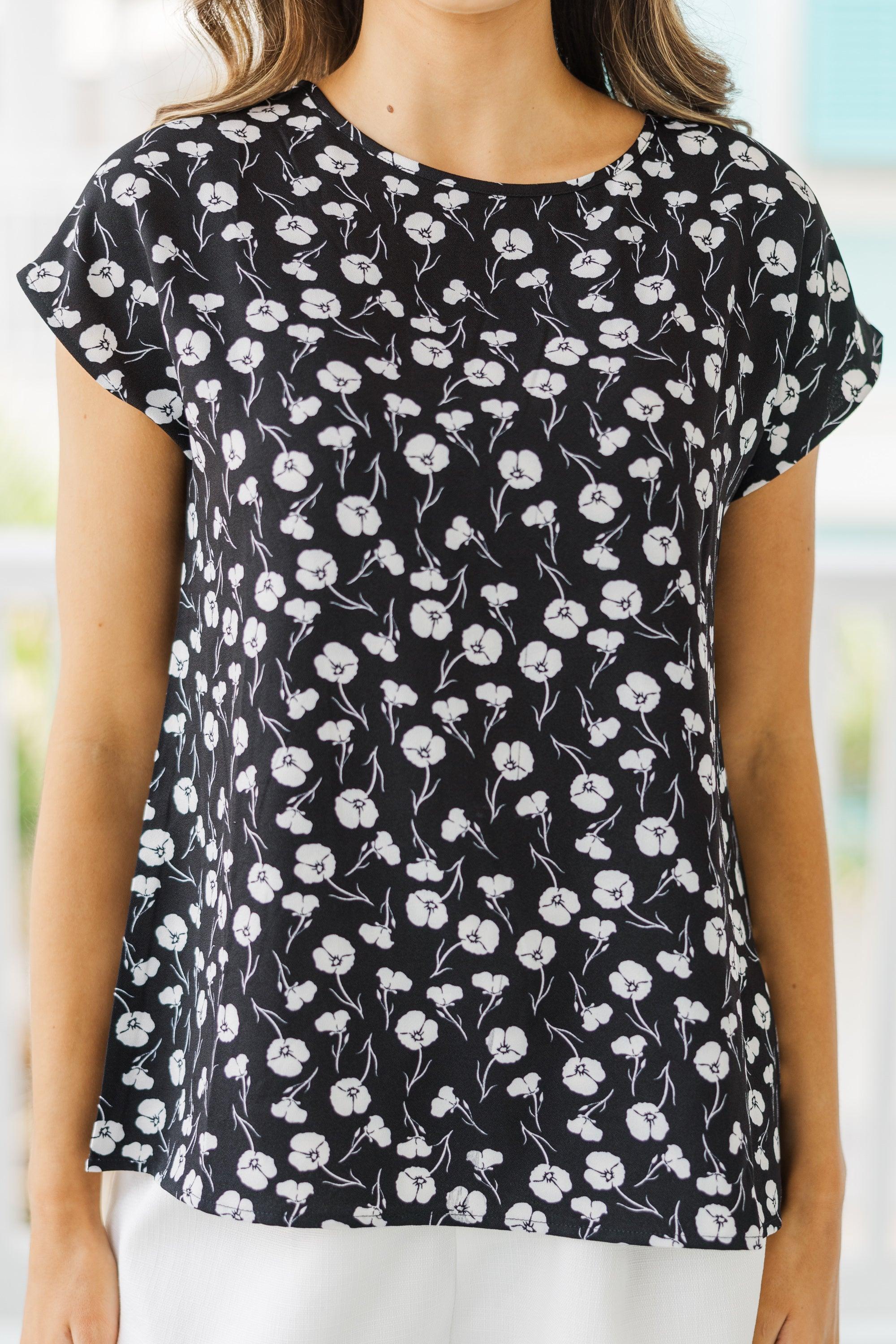 Hello Beautiful Black Floral Cap Sleeve Top Female Product Image