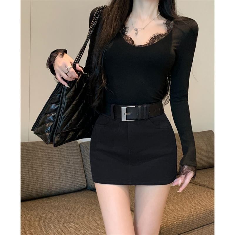 High Rise Plain Mini Pencil Skirt Product Image