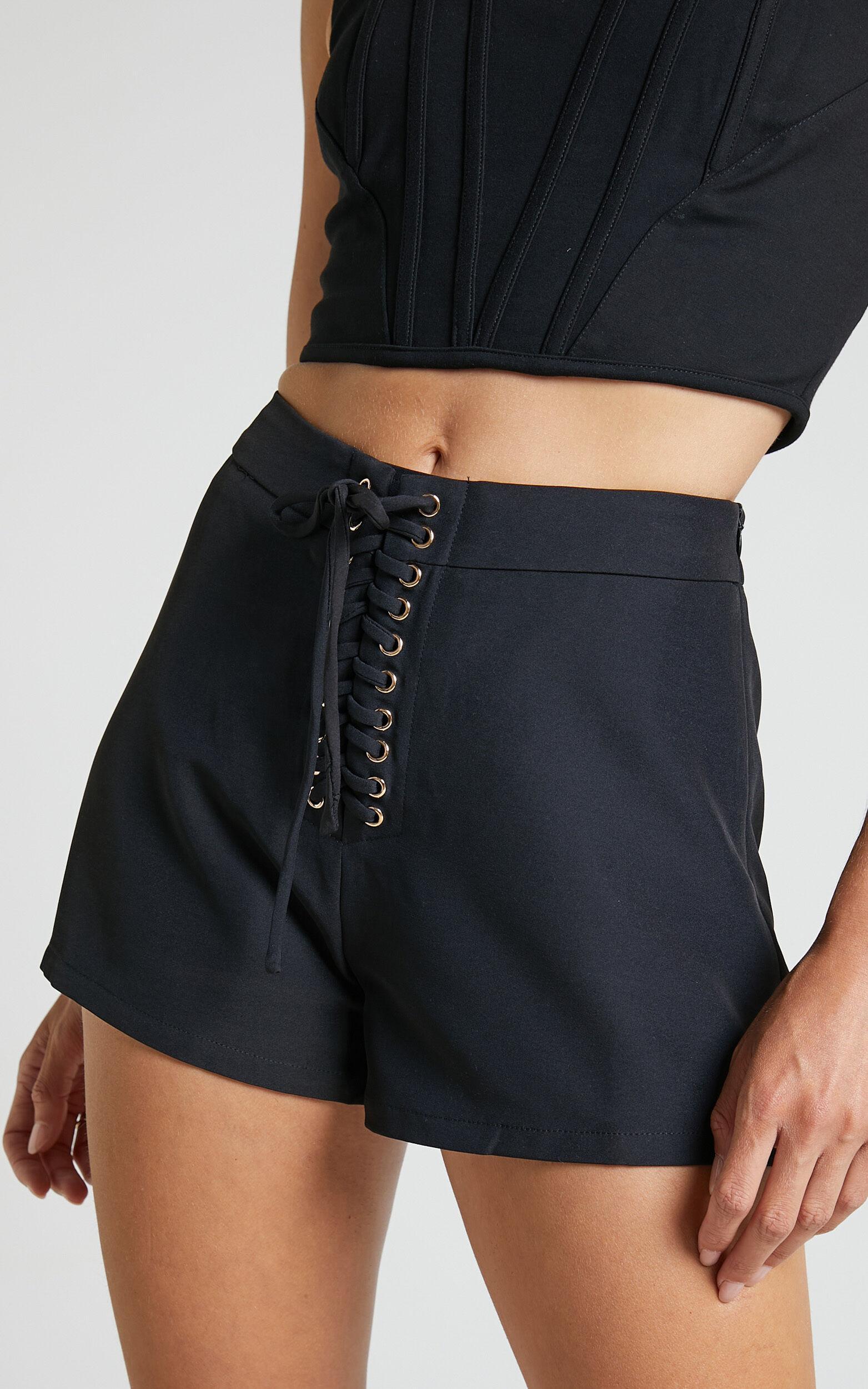 Kristitah Mini Shorts - Lace Up Shorts in Black Product Image