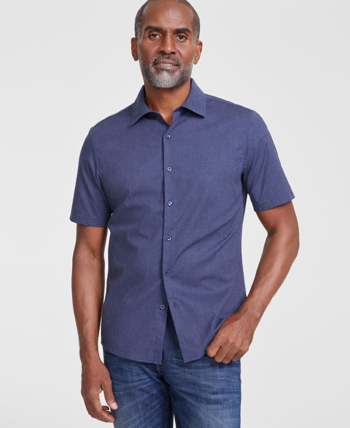 Michael Kors Mens Short Sleeve Button-Front Heathered Shirt Product Image